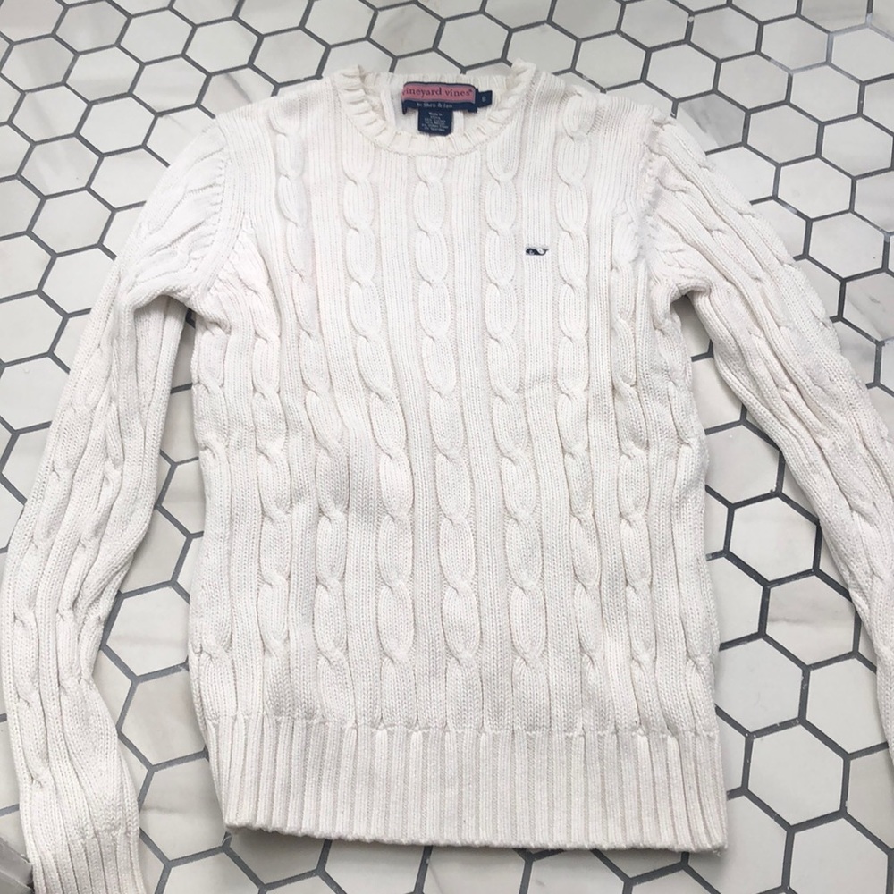 Vineyard Vines White Cable Knit Cotton Sweater